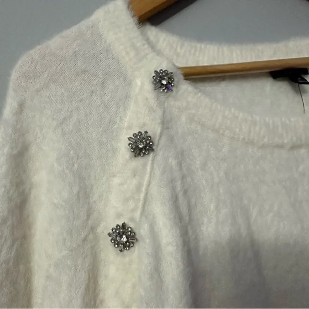 Talbots Plush Crewneck Sweater Ivory Embellished Soft Knit Plus Size 2X